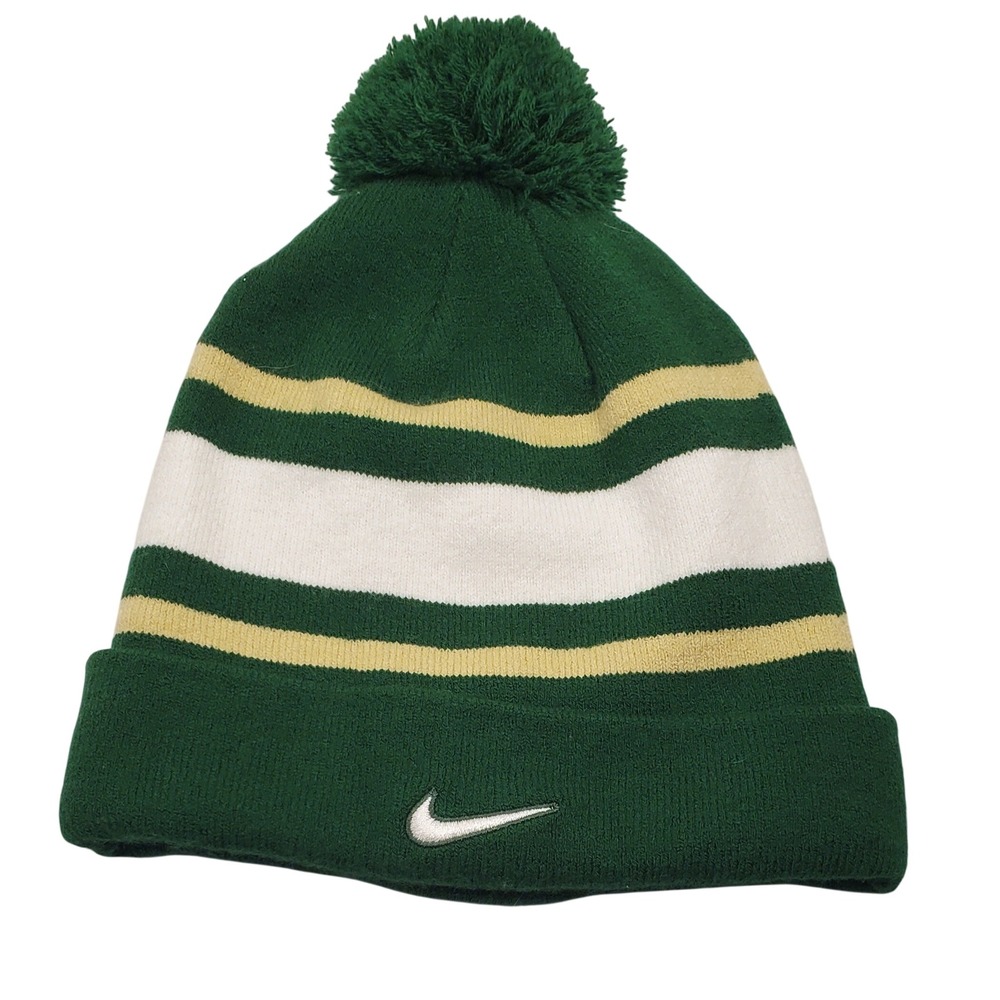 Nike Charlotte 49ers Beanie Hat Green White Gold Striped Pom Knit Cuffed Mens OS